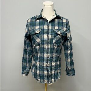 Vintage 1970’s Pendleton Pure Virgin Wool Blue Green Flannel Button Up Shirt